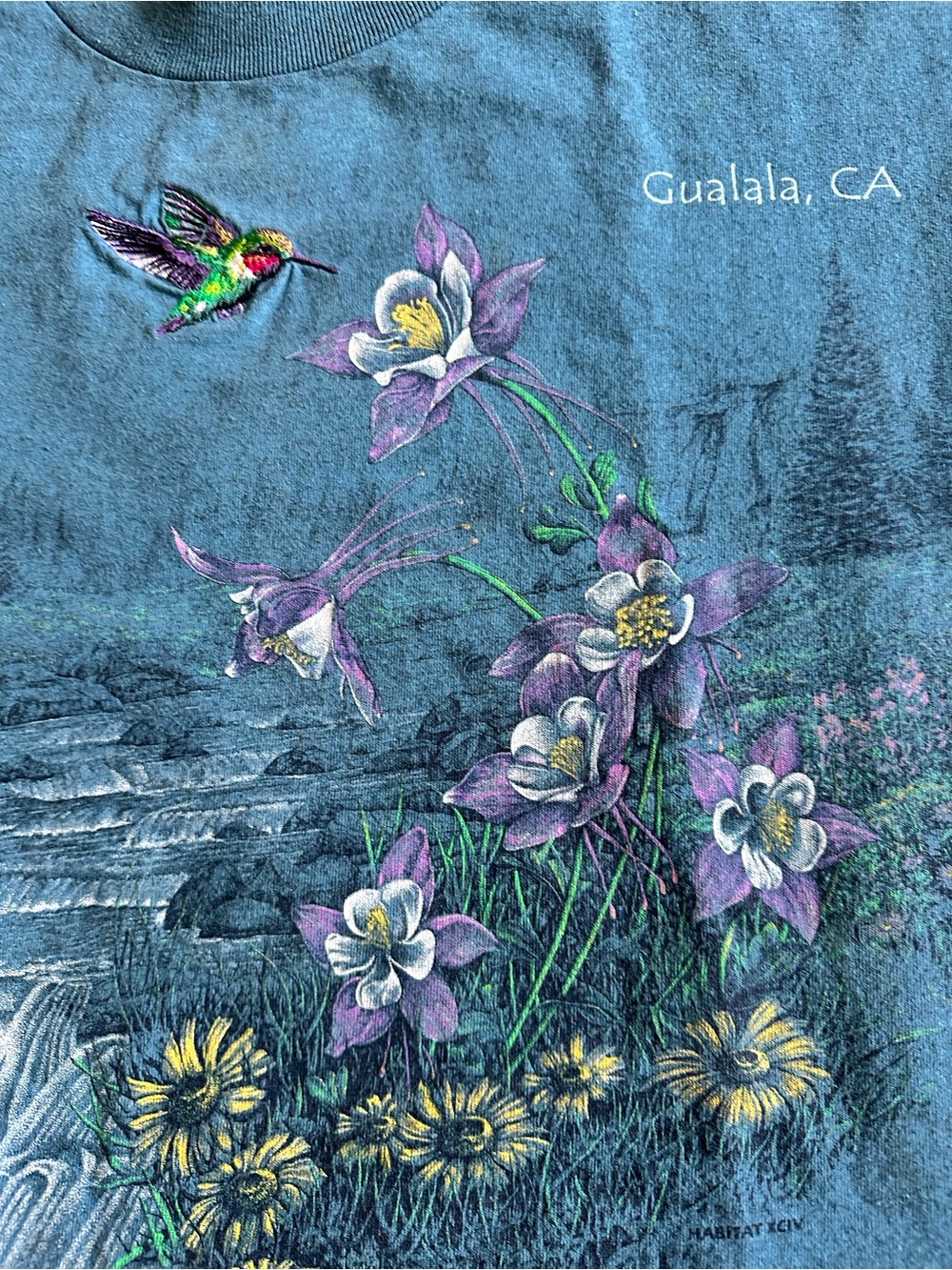 Lot of Two 90’s Vintage Women’s Top Teal Hummingbird & Floral Graphic Tee - Picture 9 of 13
